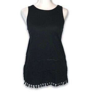Old Navy S Top Black Sleeveless Tassel Trim Tee Je